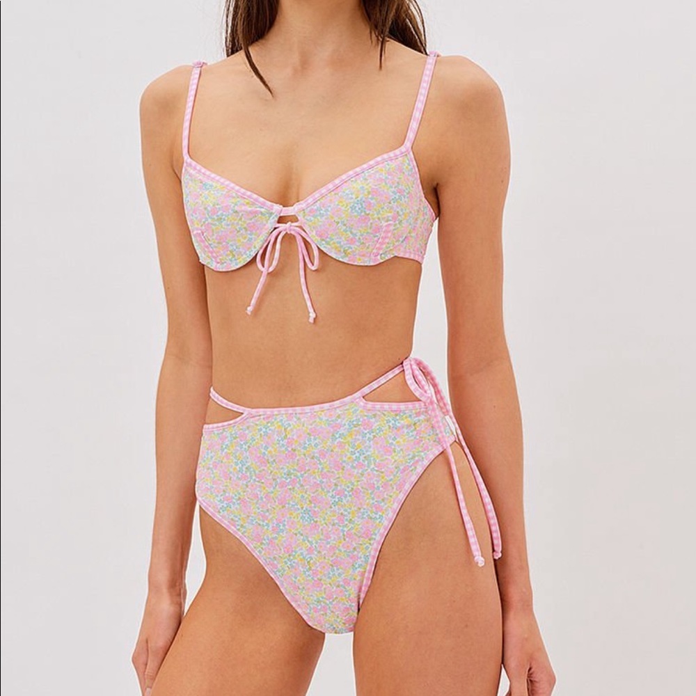 For Love And Lemons Pink Floral Bikini Top AND Bottom SET